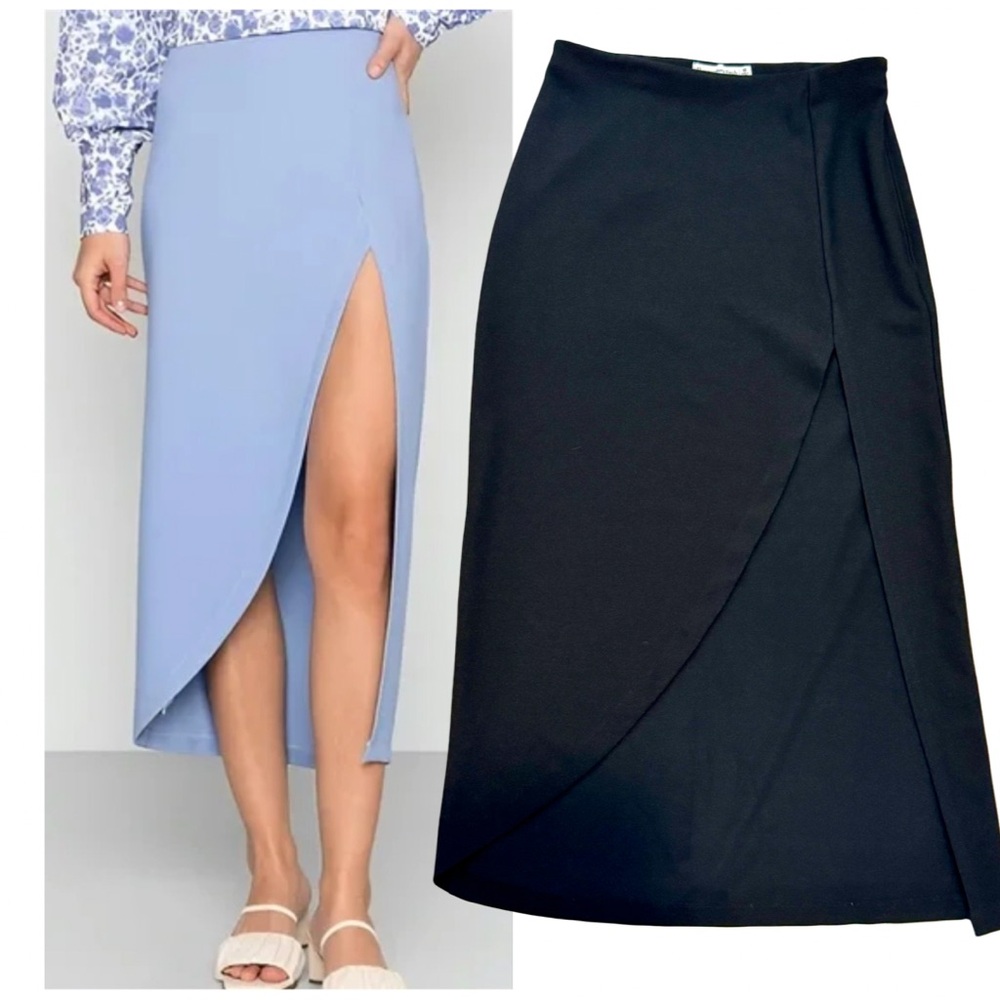 Abercrombie & Fitch Elevated Slit Midi Skirt-BLACK- Size Medium